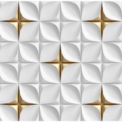 Papel de Parede 3D branco dourado 5 METROS x 45CM Adesivo Autocolante para Sala, Quarto