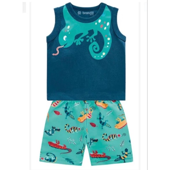 Conjunto Bebê Masculino Réptil Regata e Shorts Estampado Microfibra Brandili - 34371.009