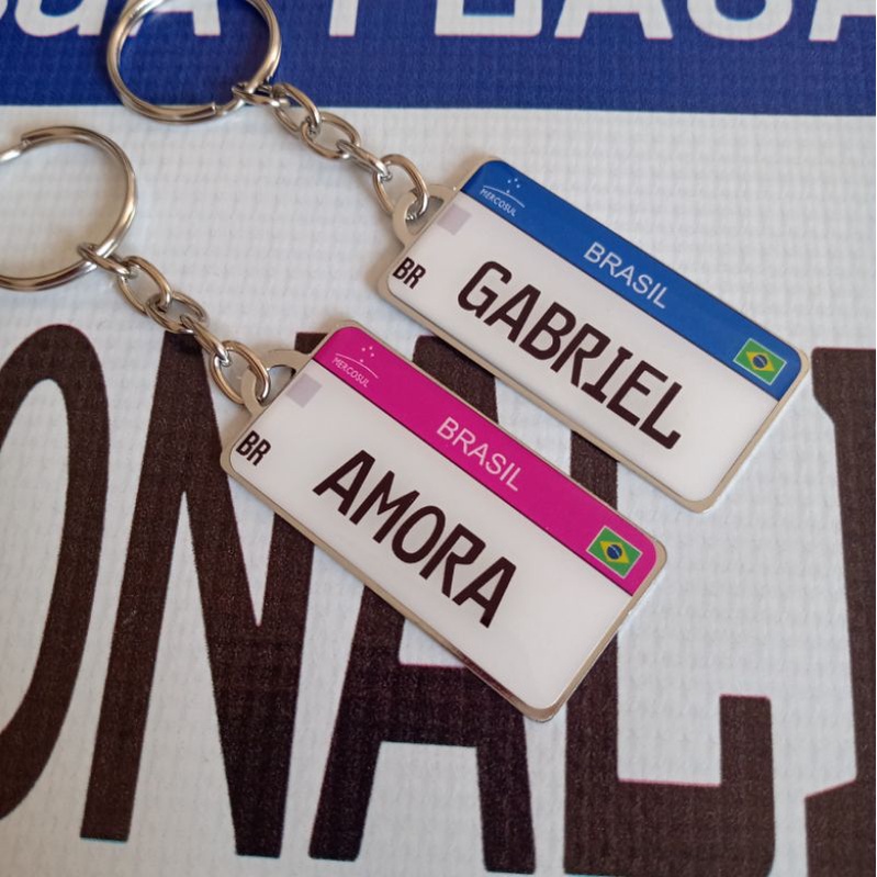 Chaveiro placa mercosul personalizado, nome, aniversário, casamento, fotos.