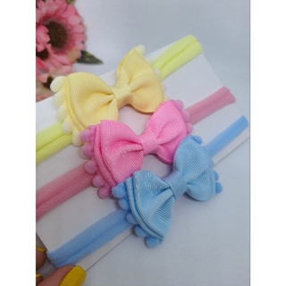 laçinho Rn na faixa,kit 3 peças de laços bebê, laços bebê pompom,enxoval de bebê. em Oferta na Shopee