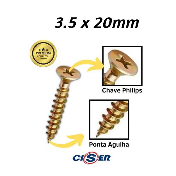 Parafuso Chipboard 3,5 x 20mm Chato Philips Bicromatizado