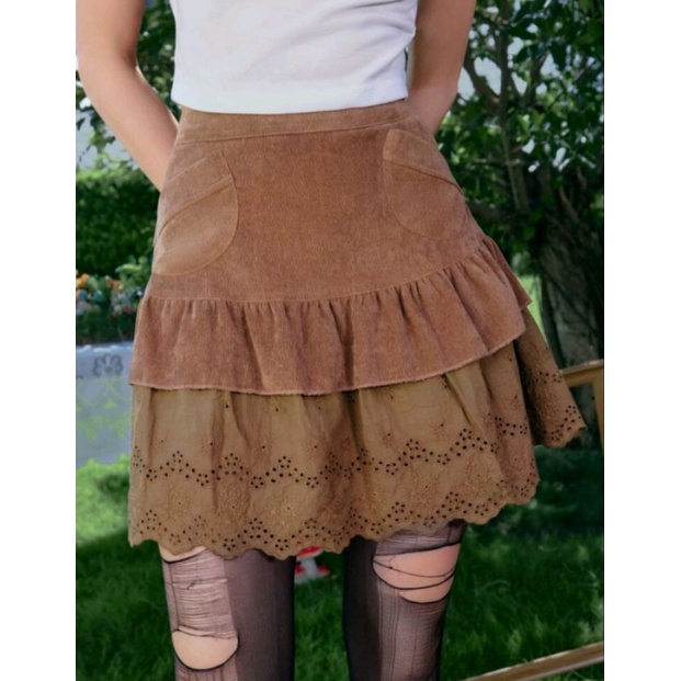 Saia soft core fairy core aesthetic egirl kawaii vintage retrô bege grunge fada cosplay
