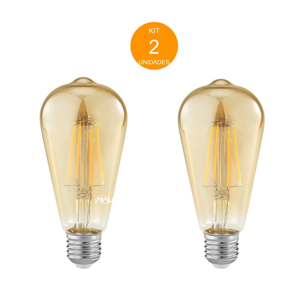 Kit Lâmpadas Filamento Led ST64 4w 2300k Vintage Retrô Decorativa Âmbar ...