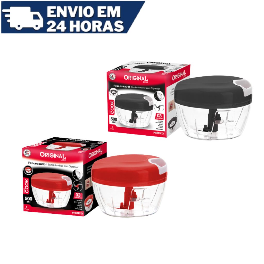 Mini Processador Grande Triturador Manual De Alimentos Alho Cebola 3 Laminas 500 ml com Dispenser