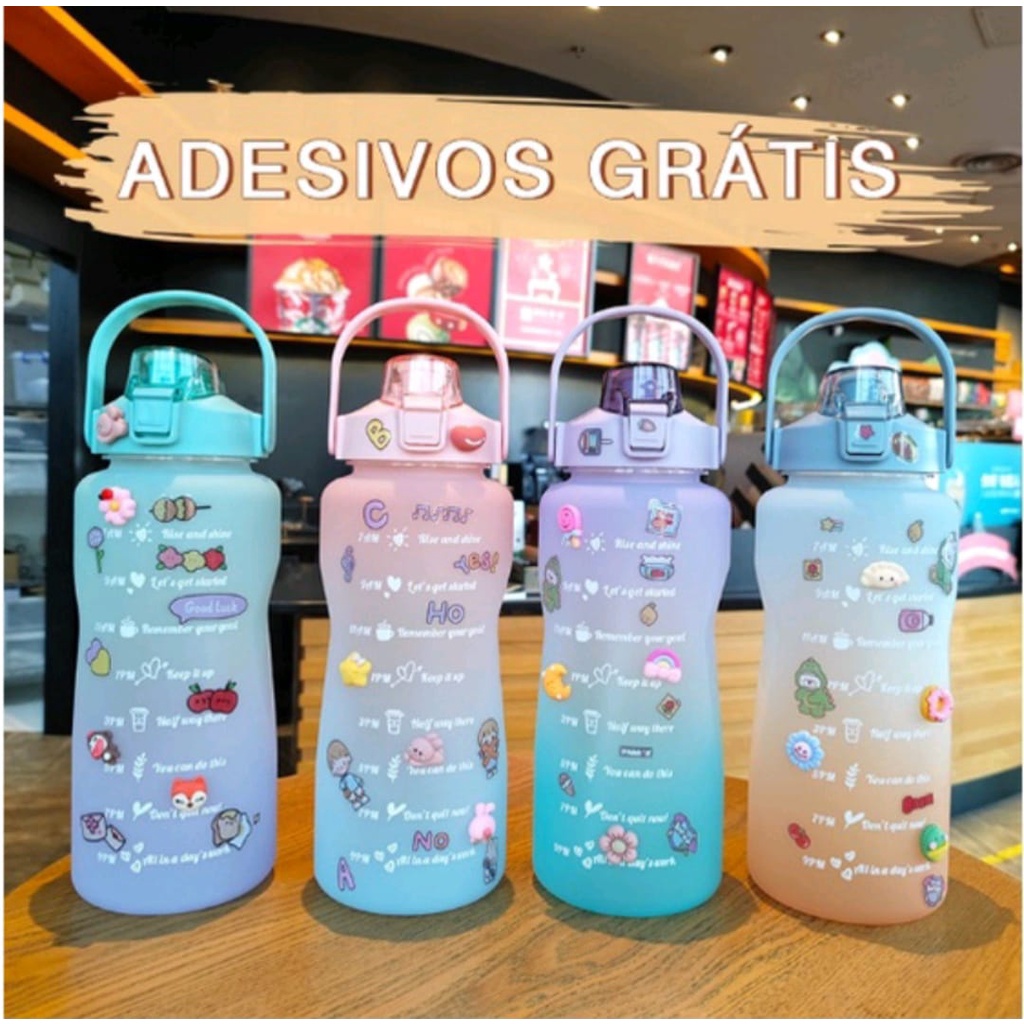 Garrafa de Água 2 Litros Galão Squeeze Academia Com Adesivo com Frases Motivacionais Com Adesivo Garrafa 1 litro