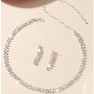 Colar Gargantilha Choker Riviera + Par Brinco de Strass folheado Prata da moda