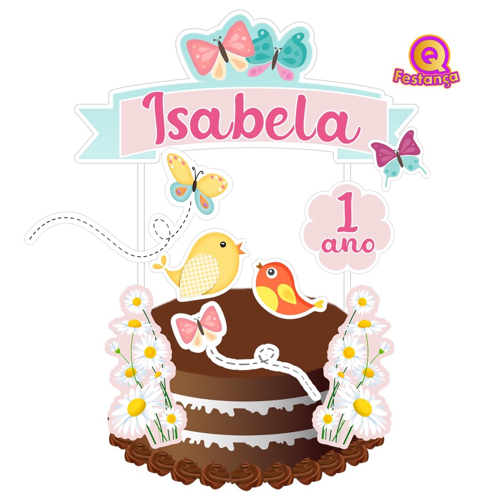 Topo de Bolo Jardim Encantado Personalizado- Decoração para Bolo de Aniversários, Topper para Bolo, Bolo, Boleira, Itens para Festa, Itens para Bolo, Confeitaria, Confeiteira, Tema de Festa Borboleta, Jardim, Animais, Flores, Tema de Festa Florido