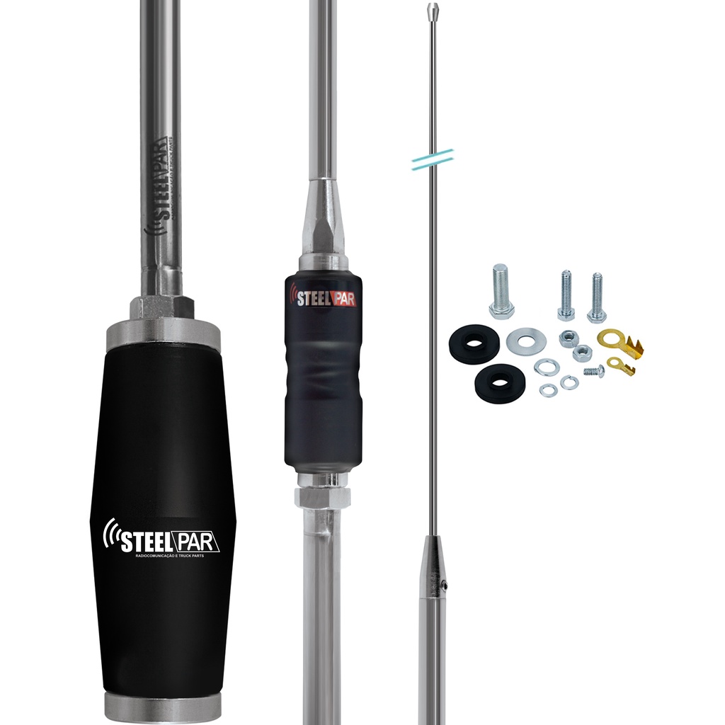 Antena Móvel Bobinada Caminhão Radio Amador Px Argentina Inox 1,63 metros Cromada Steelpar