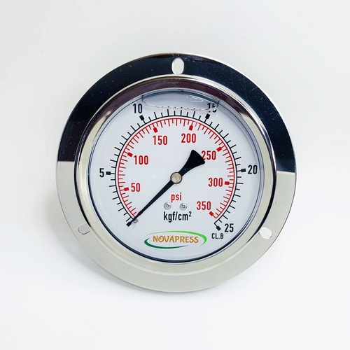 Manômetro horizontal - Total Inox Diam.100mm (4”) Escala 0-25 KGF/CM2 X 350 PSI - Com Glicerina e Flange