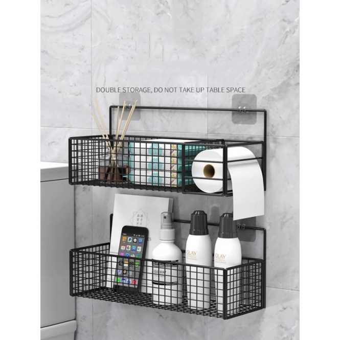 Prateleira Organizadora De Ferro Auto Adesivo Com suporte Para Papel higiênico e Acessórios de banheiro