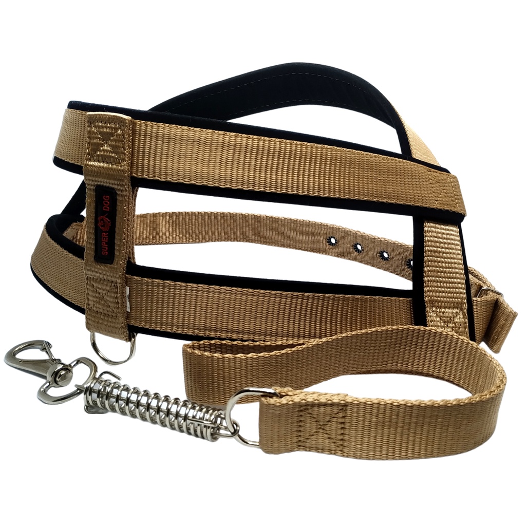 Peitoral Coleira de Cachorro Caramelo e Preto com Guia Amortecedor para Cão Grande e Porte Médio Labrador Pitbull Pastor Alemão Fila Rottweiler Golden Passeios