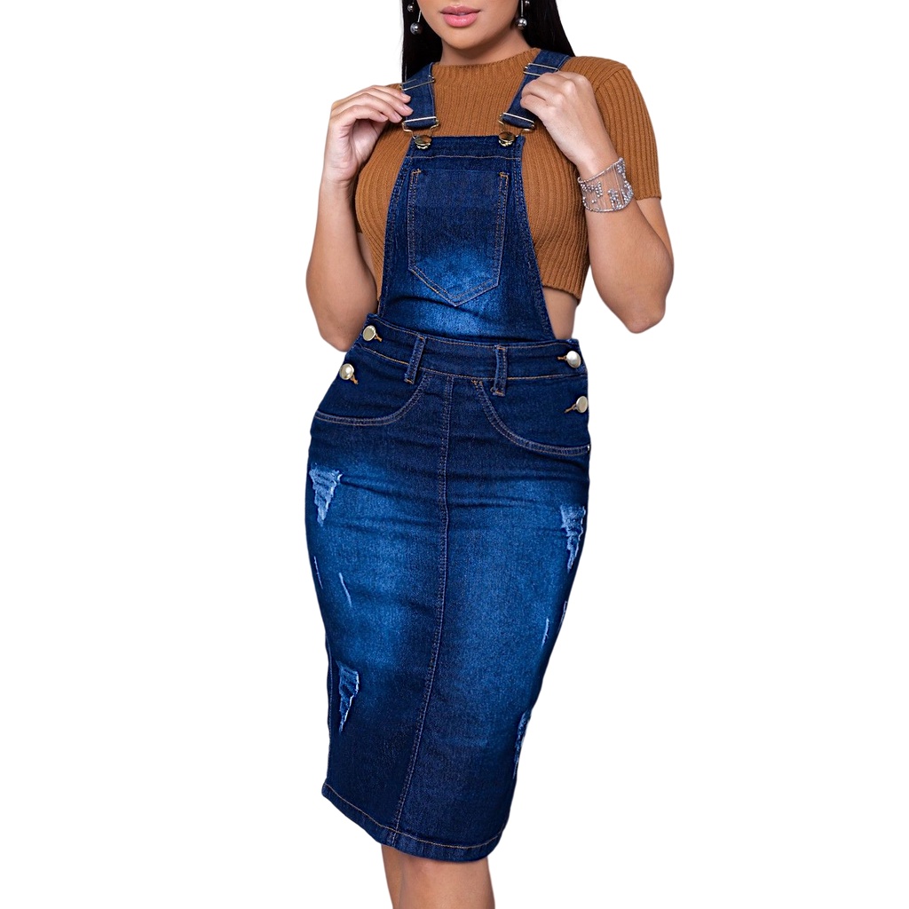 Macacão Jardineira Salopete Jeans Saia Calça Evangelica Moda Feminina