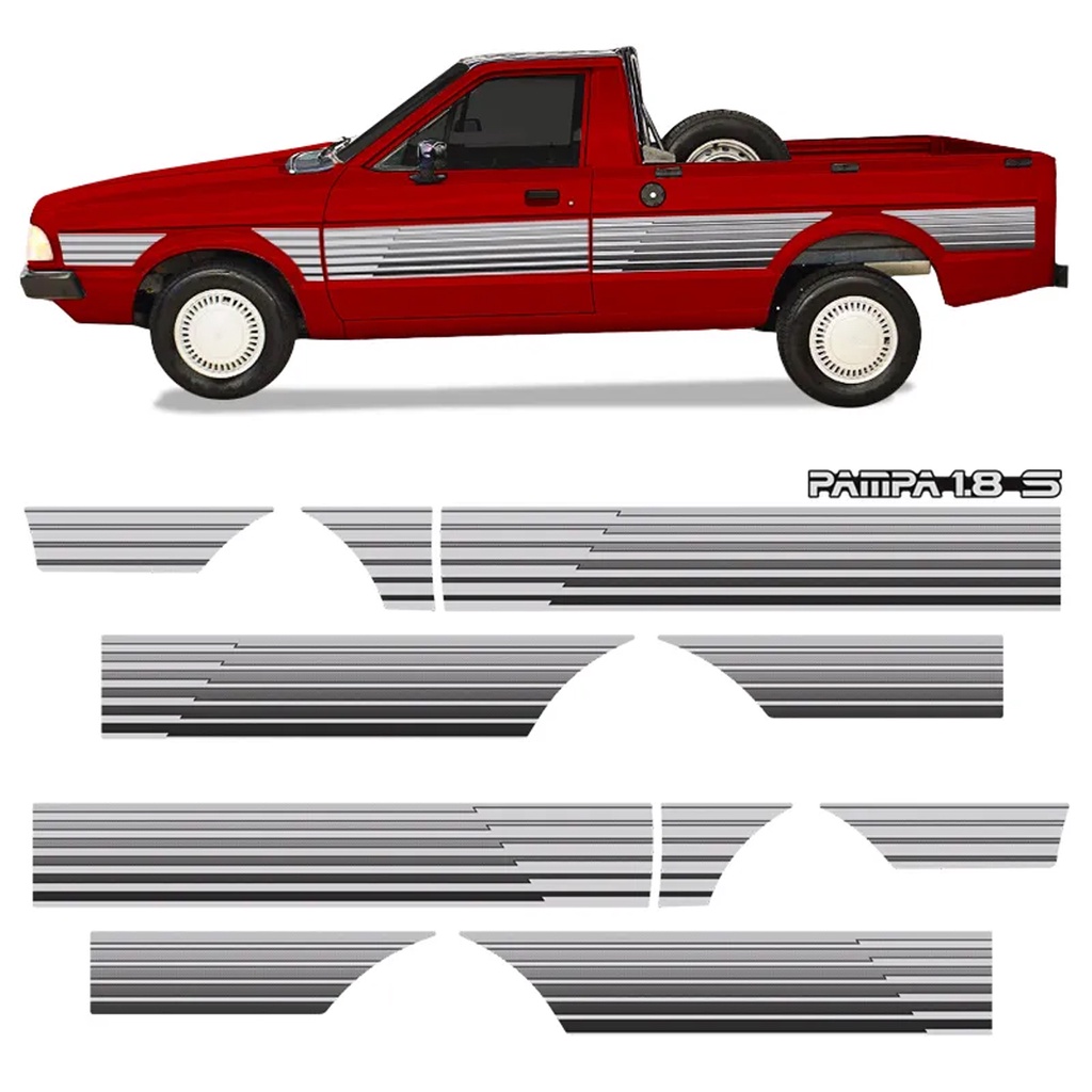 Kit Adesivo Faixa Lateral Traseira Ford Pampa 1.8 S Prata