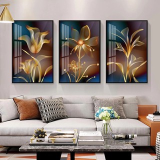 Quadro decorativo 3 peças 40x60 3mm Abstrato preto flor dourada decoração para casa sala quarto