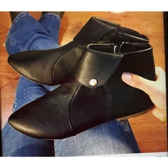 BotaTamanho Especial Bota Rasteira Cano Curto Casual Feminina com Ziper Lateral