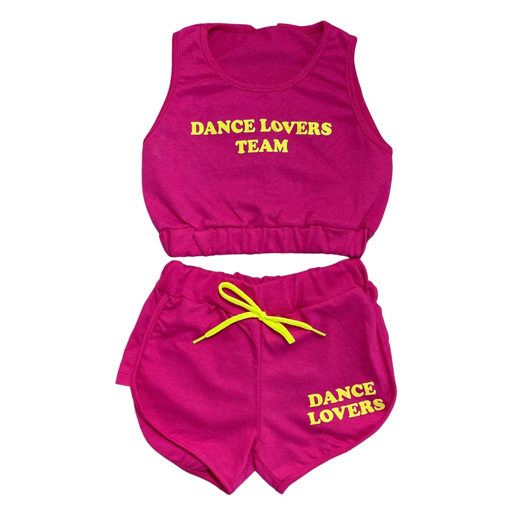 Conjunto infantil feminino cropped e shorts moletinho 4-6-8-10