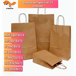 Sacola de papel Kraft com 25 unidades em Oferta na Shopee