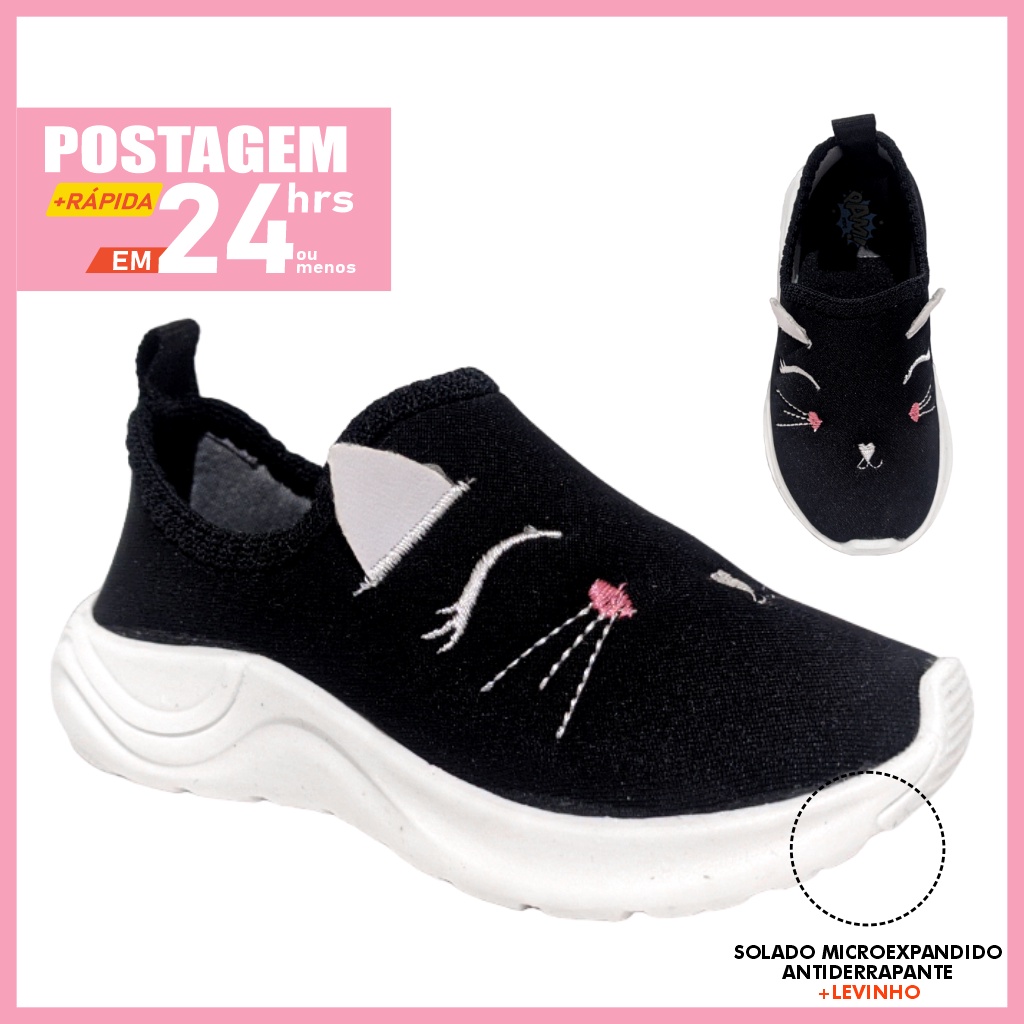 Tênis gatinha menina calce fácil sem cadarço levinho e macio em Oferta na Shopee