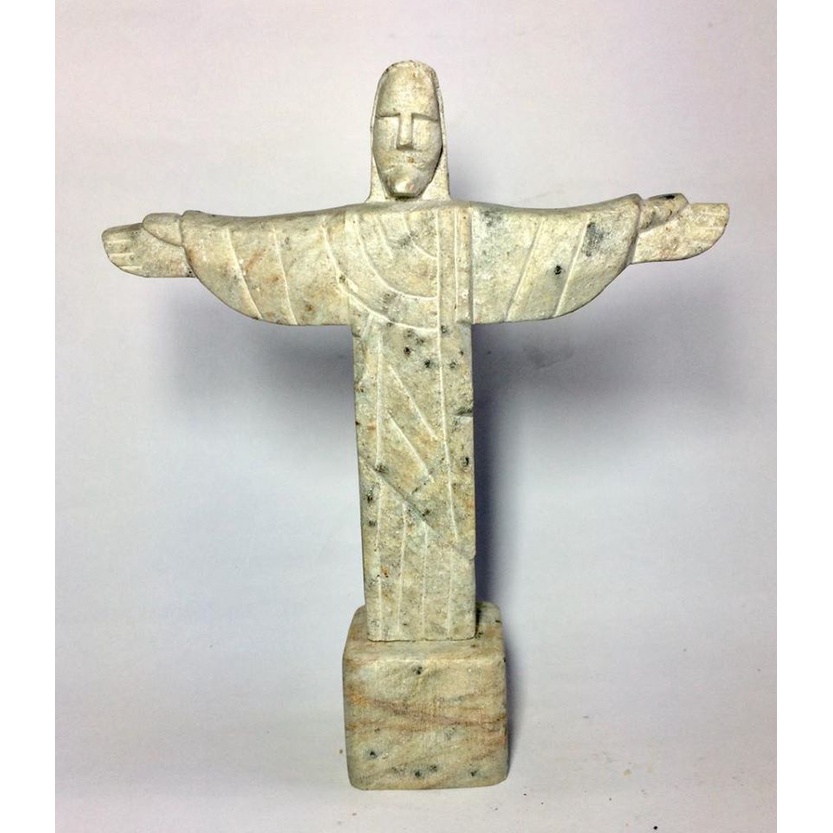 Escultura Cristo Redentor De Pedra Sabão 15cm Natural Estátua