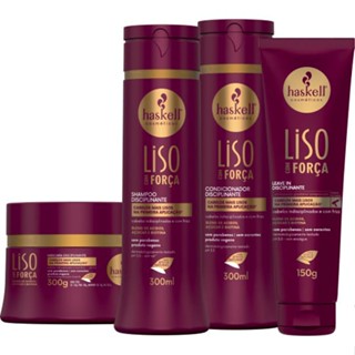 Kit Haskell Liso com Força Disciplinante Shampoo 300ml+Condicionador 300ml+Máscara 300g+Leave-in 150g