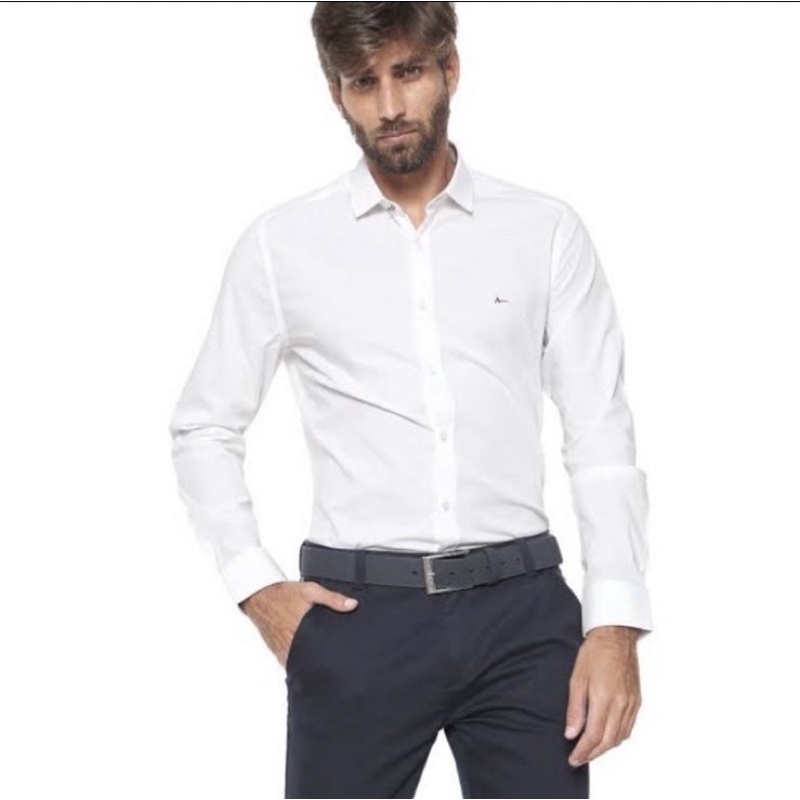 Camisa Social Aramis lisa manga longa slim fit masculina - Escorrega o Preço