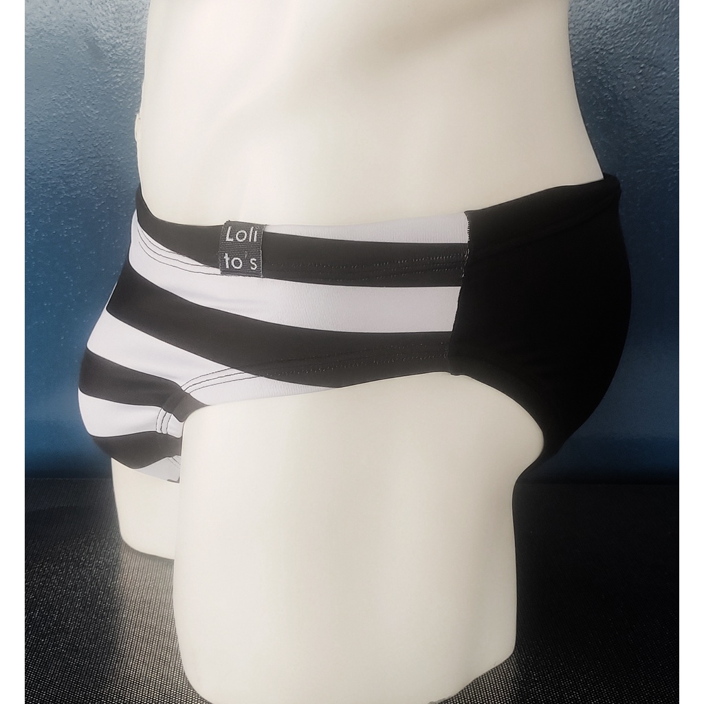 Sunga Masculina Adulto Slim Cavada LISTRAS PRETA HORIZONTAL FRENTE Moda Praia Com Proteção Solar
