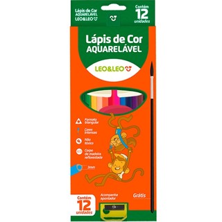 Lapis de Cor Aquarelavel 12 cores + Pincel + Apontador Aquarela