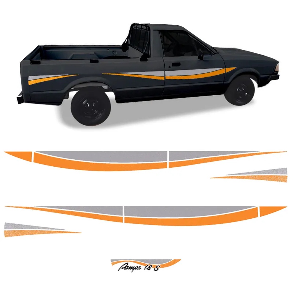 Kit Adesivo Faixa Lateral Traseira Ford Pampa 1.8 S Laranja