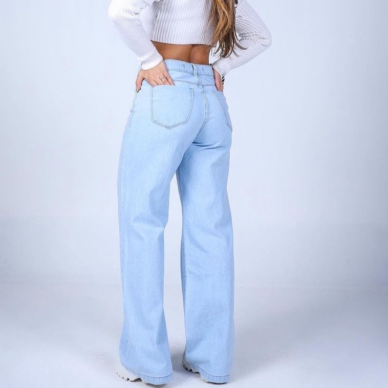 Calça Jeans Feminina Wide Leg pantalona Cintura Alta