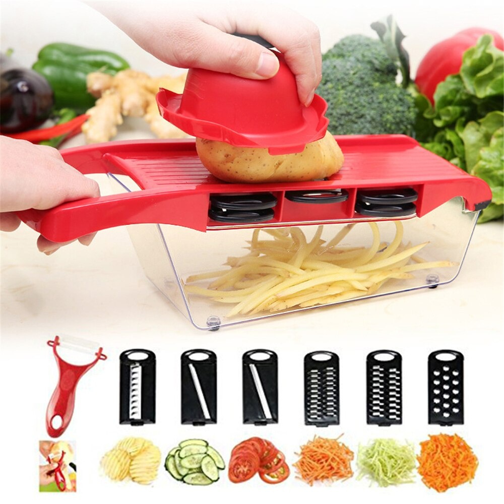 Ralador Fatiador Mandoline 6 Lâminas Inox Recipiente