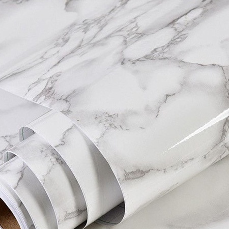 Papel de Parede Adesivo Vinil Mármore Carrara Brilhoso ou Mármore Bege Alto Brilho Lavável Cozinha Banheiro Bancada e Móveis