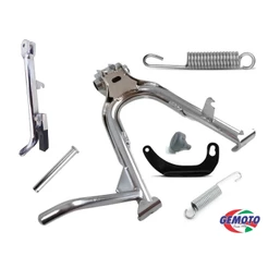 KIT COMPLETO CAVALETE GEMOTO CROMADO CENTRAL + LATERAL + EIXO + BATENTE + MOLAS + MEIA LUA
