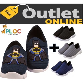 KIT 2 PARES Tênis Infantil Meia Calce Fácil Leve Flexível Confortável Anatômico PLOC P43 - BATMAN BABY MARINHO + P-26 BORDADO