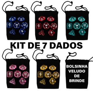 PROMOÇÃO Kit 7 Dados de RPG Translúcidos Com Bolsinha de Veludo D20 Dungeons and Dragons D&D