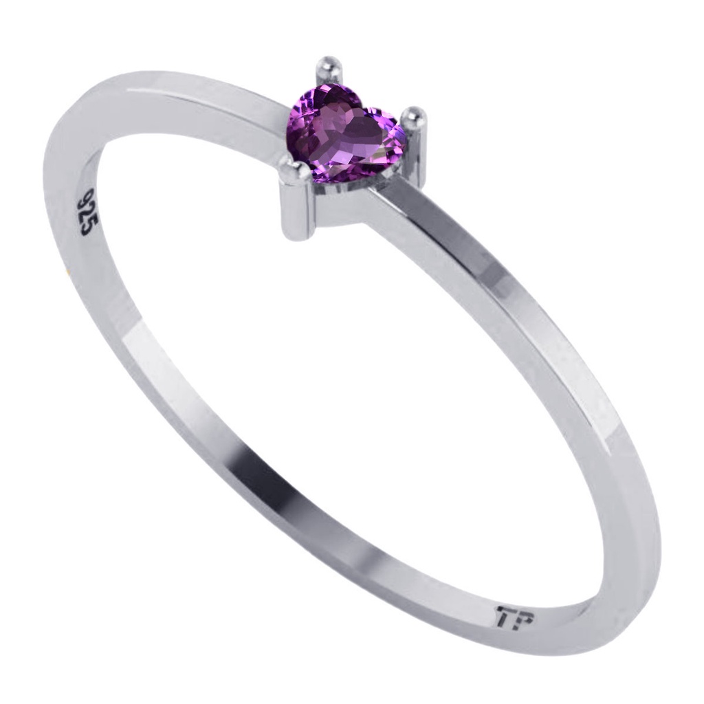 Anel Solitário Ametista Coração Prata 925 - Exclusivo em Oferta na Shopee
