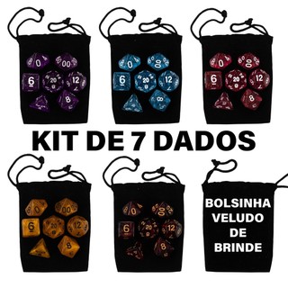 PROMOÇÃO Kit 7 Dados de RPG Glitter Com Bolsinha de Veludo D20 Dungeons and Dragons D&D