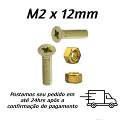 Kit Parafuso Phillips Cabeça Chata M2 X 12mm com Porca Sextavada Aço Bicromatizado