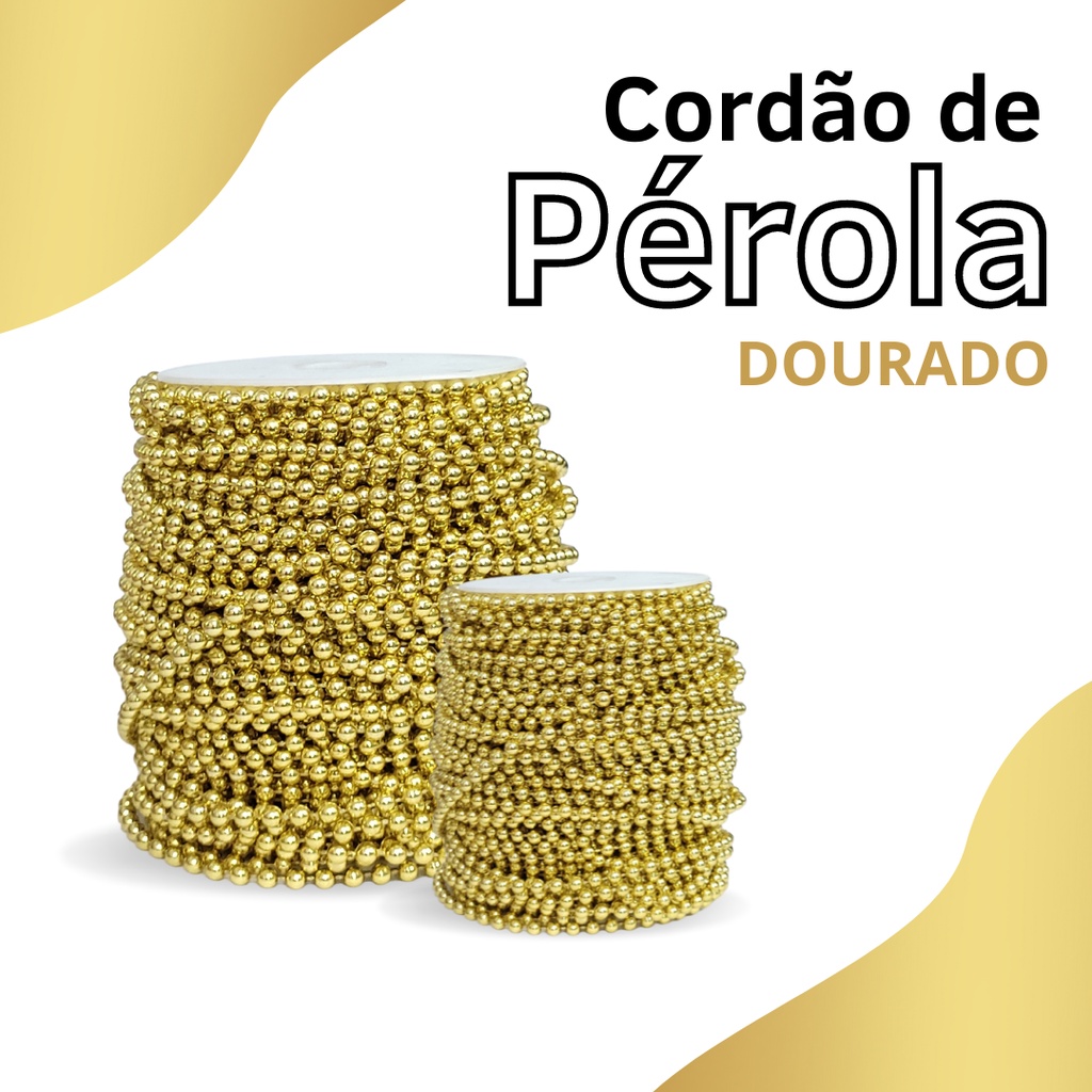 Cordão De Pérola Ouro - 3 Mm Rolo Com 50 Metros - Kaftor