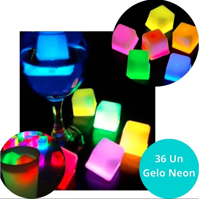 Kit 36 Cubos De Gelo Neon Festa Aniversario Casamento Drink Balada  Brilha no escuro
