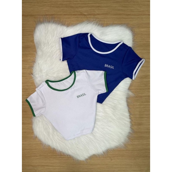 Cropped Brasil Golinha, Branco com verde Canelado