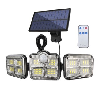 Luminaria Solar Refletor Led 360 Sensor Presença 3 Cabeças Placa Solar 3 Modos Parede Varanda Jardim Exterior Potente
