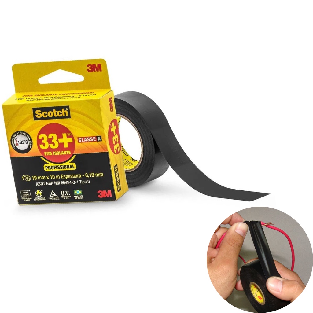 Fita Isolante 3M 19MMx5M Scoth 33+ Profissional Resistente Alta Temperatura Elásticidade