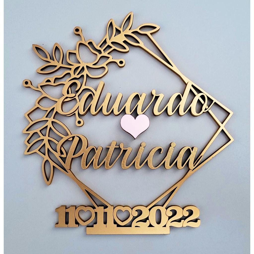 Topo de Bolo com Nome do Casal e Data Decoração Casamento dos Noivos em Oferta na Shopee