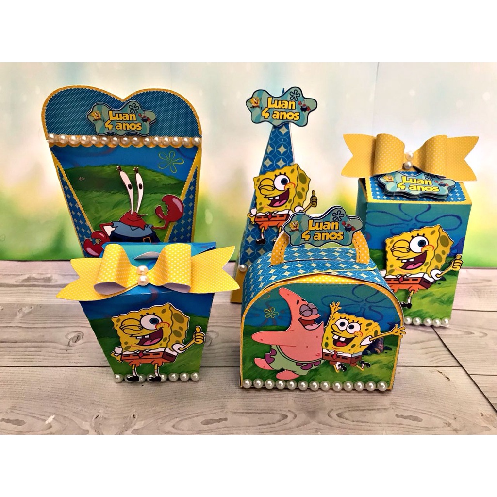 Caixinhas personalizadas, milk, cone e sushi, lembrancinhas, decoração Kit de festa aniversário Bob Esponja