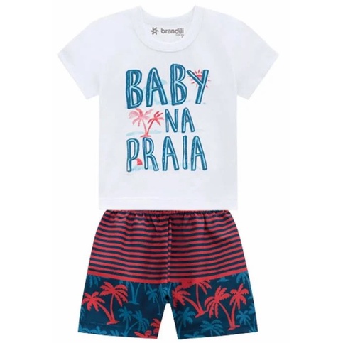 Conjunto Bebê Masculino Camiseta e Shots Microfibra Estampado Baby na Praia Brandili - 34377.009