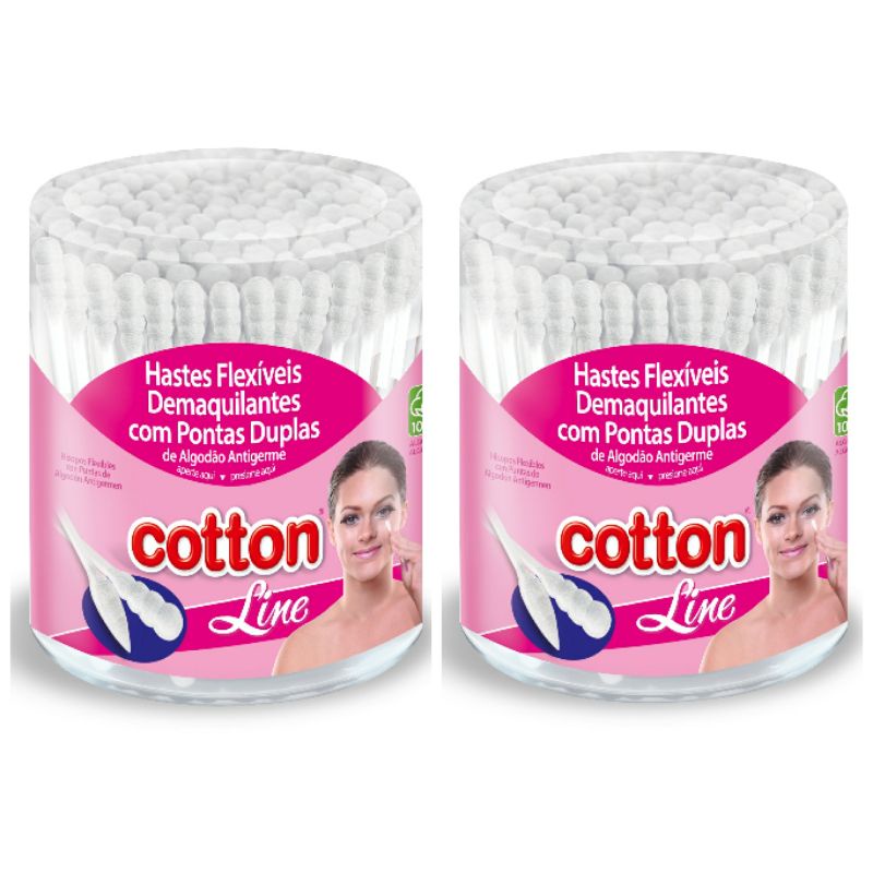 Hastes Flexíveis Demaquilantes com Pontas Duplas - 2 Pote C/ 150 Unid. Cotton Line