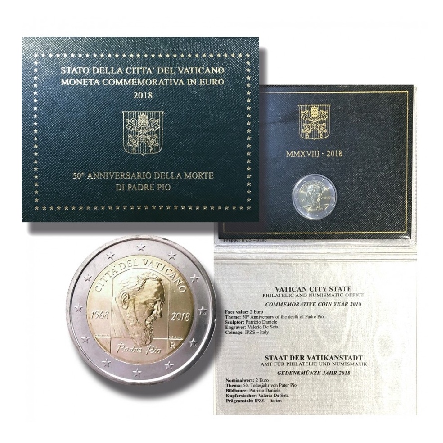 Vaticano Coin Card 2 Euros 2018 FC Padre Pio