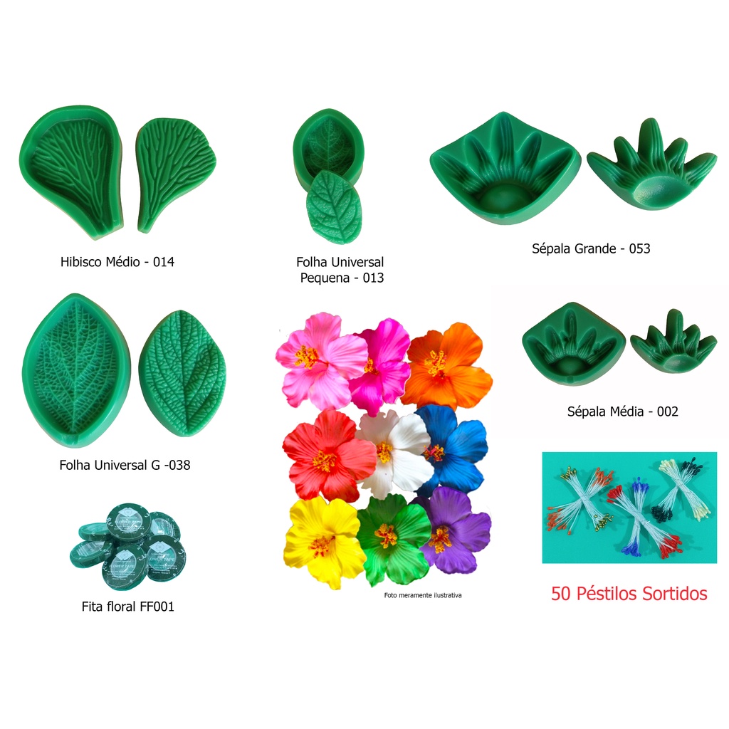 Kit Frisador P/ EVA Hibisco Médio 7 Pçs Em Resina - K1014