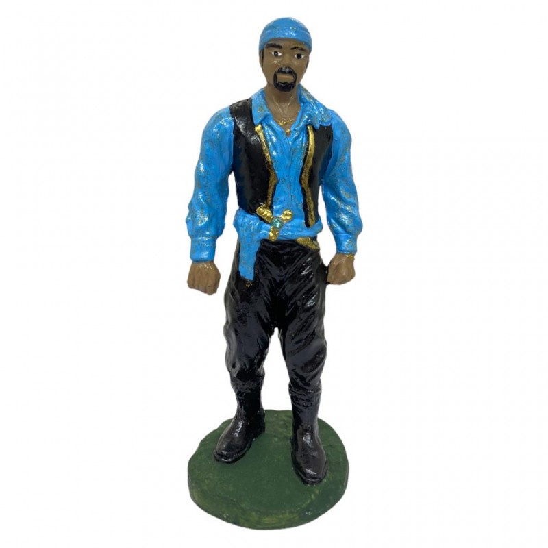 Escultura Imagem Cigano Na Cor Azul Claro Em Resina 15cm