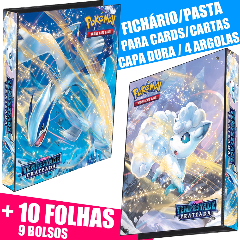 Pasta Fichário Álbum Pokémon Tempestade Prateada Lugia Vulpix Capa Dura 10 folhas cards cartas